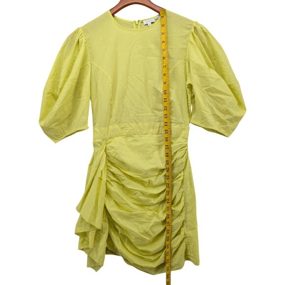 Rhode Pia Mini Sheath Dress Neon Yellow 1/2 Sleeve Ruched Asymmetric Skirt Sz XS - Picture 6 of 11